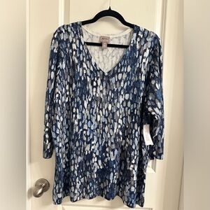 Chico’s Colorful Dots 3/4 Sleeves Sweater SZ 4 V Neck Pullover Top Color Blue